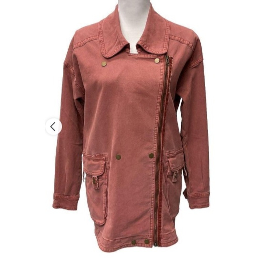 Anthropologie Asymmetrical Zip Utility Jacket Mauve Pink Floral Lined XS